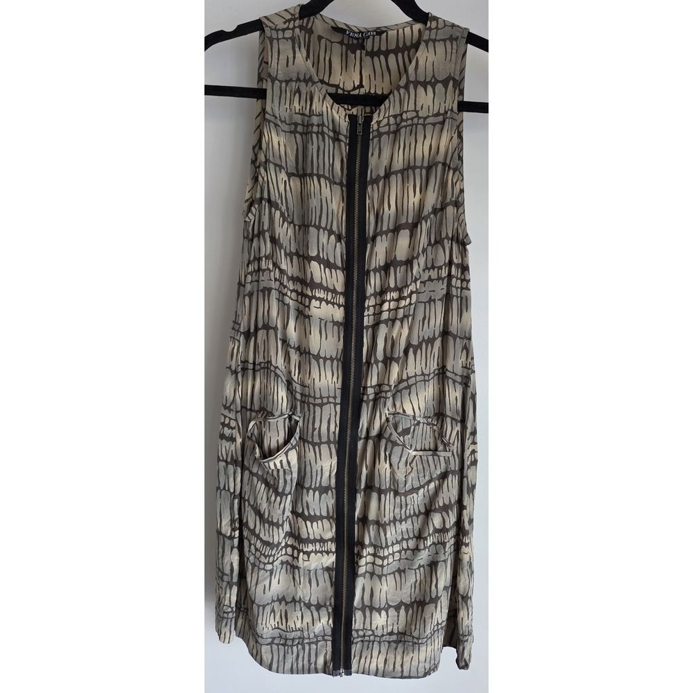 Vena Cava Silk Mini Dress Size 4 Sleeveless Grey Tan Abstract Minimalist